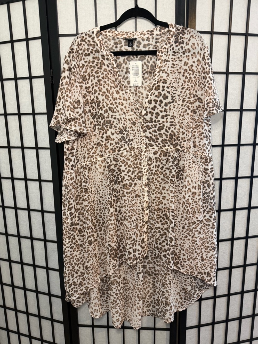 Torrid NWT Beige and Brown Leopard Print Button-Front Tunic 3X